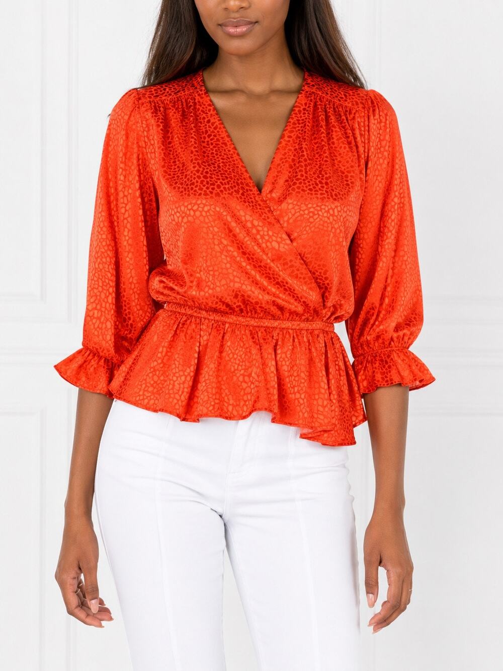 Hutch Poppy Red Jacquard Peplum Blouse – Size Small NWT